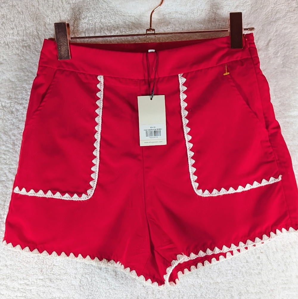 115-Avara Women's Red Lace‎ Trim Shorts